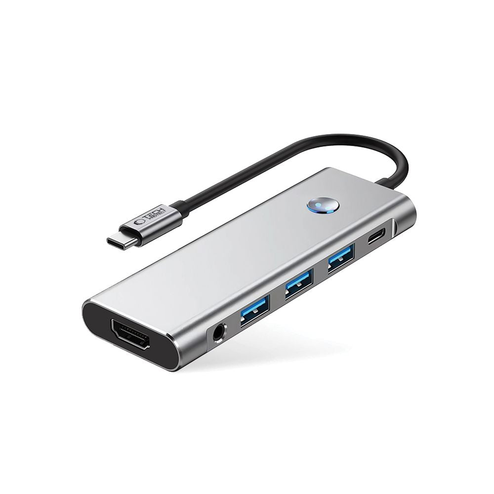 Tech-Protect HB04 HUB adapteris 9in1 USB-C + USB2.0 + USB3.0 + HDMI 4K 60Hz + SD / TF + PD100W + AV3.5 - pilka -- USB...