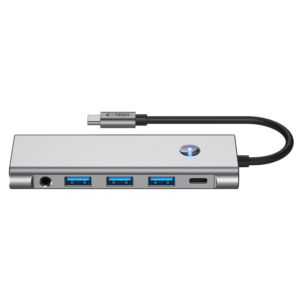Tech-Protect HB04 HUB adapteris 9in1 USB-C + USB2.0 + USB3.0 + HDMI 4K 60Hz + SD / TF + PD100W + AV3.5 - pilka -- USB...
