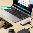 Tech-Protect HB04 HUB adapteris 9in1 USB-C + USB2.0 + USB3.0 + HDMI 4K 60Hz + SD / TF + PD100W + AV3.5 - pilka -- USB...