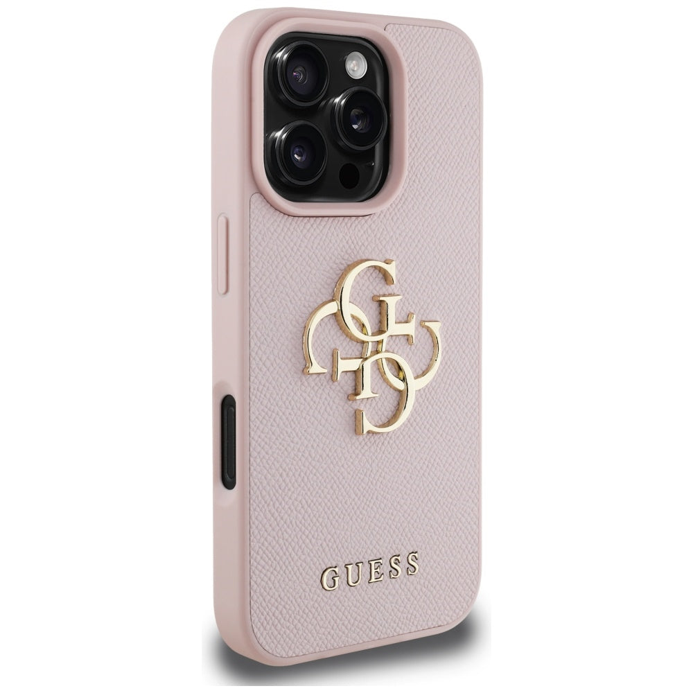 Guess Grained 4G dėklas iPhone 16 Pro – rožinis