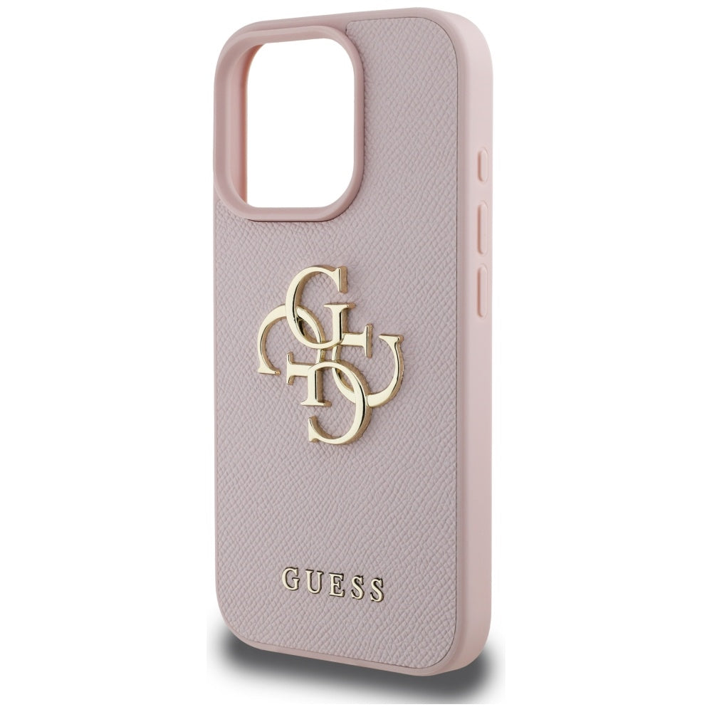 Guess Grained 4G dėklas iPhone 16 Pro – rožinis