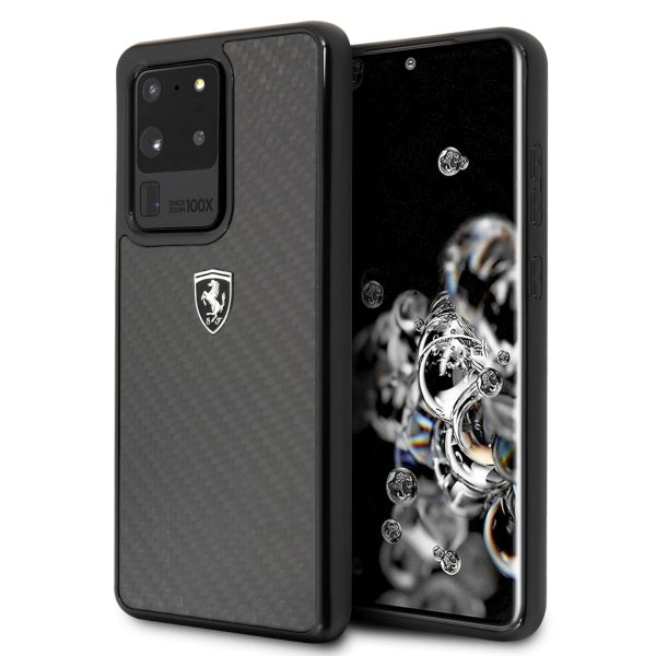 Ferrari anglies pluošto dėklas Samsung Galaxy S20 Ultra – juodas -- Samsung Galaxy S20 Ultra