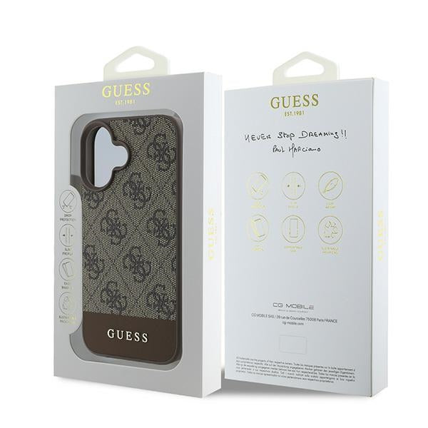 Guess 4G Bottom Stripe dėklas iPhone 16 Plus 6.7 – rudas