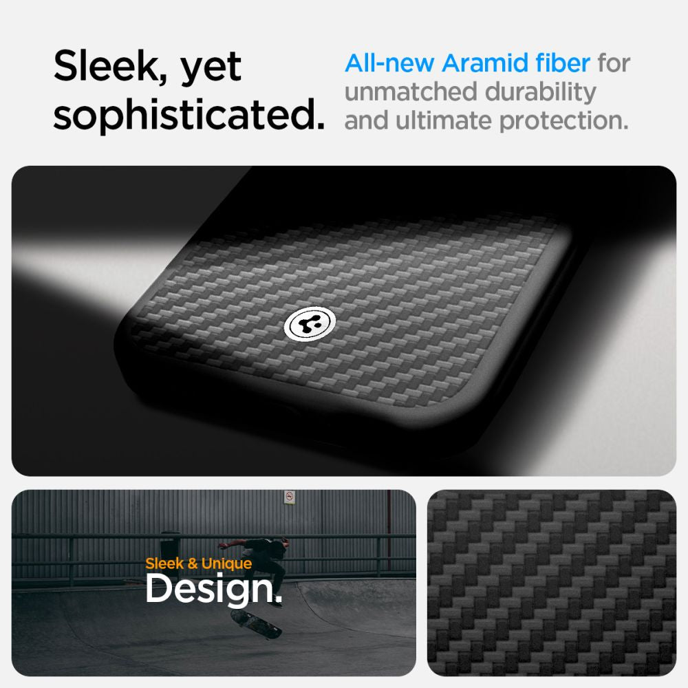 Spigen Enzo Aramid MagSafe dėklas iPhone 16e – juodas