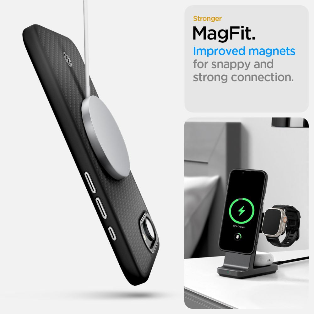 Spigen Enzo Aramid MagSafe dėklas iPhone 16e – juodas