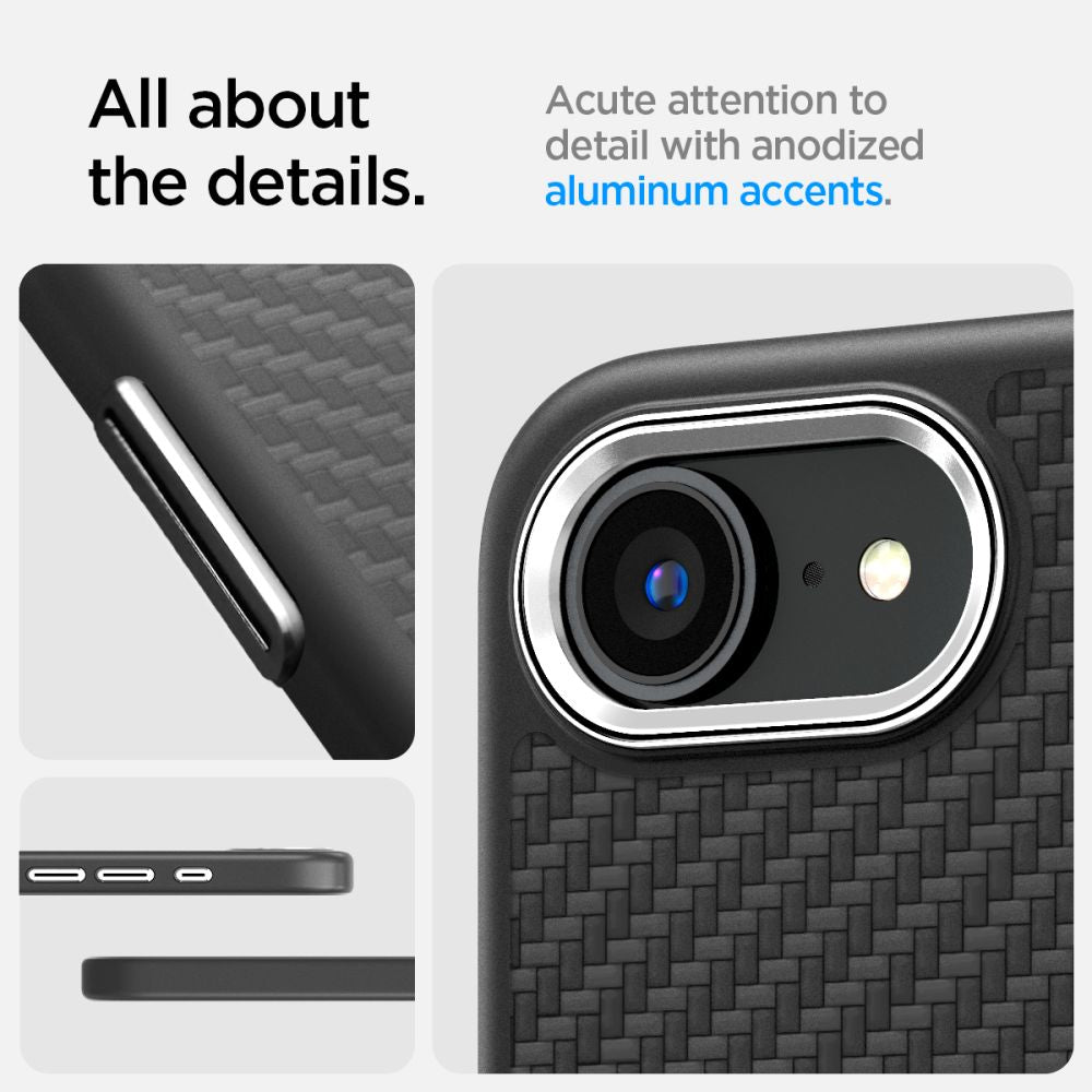 Spigen Enzo Aramid MagSafe dėklas iPhone 16e – juodas