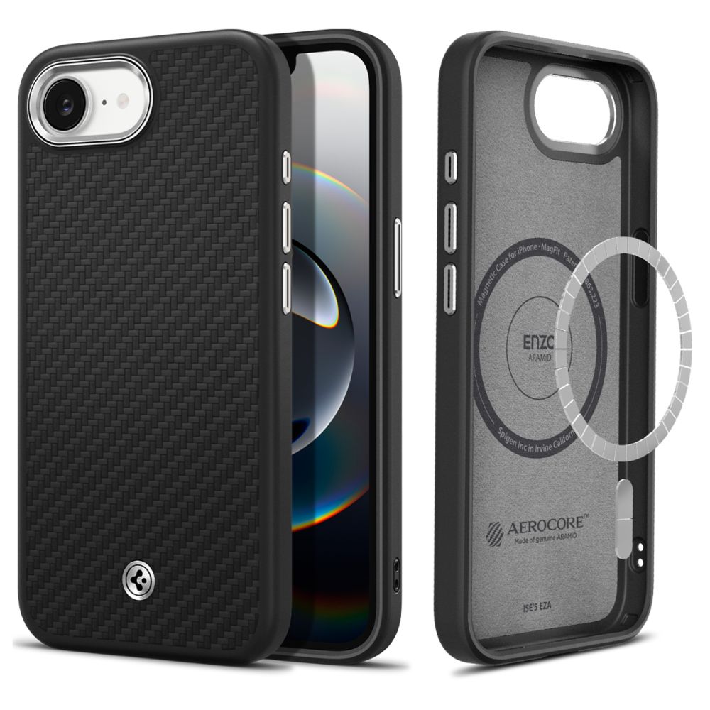 Spigen Enzo Aramid MagSafe dėklas iPhone 16e – juodas