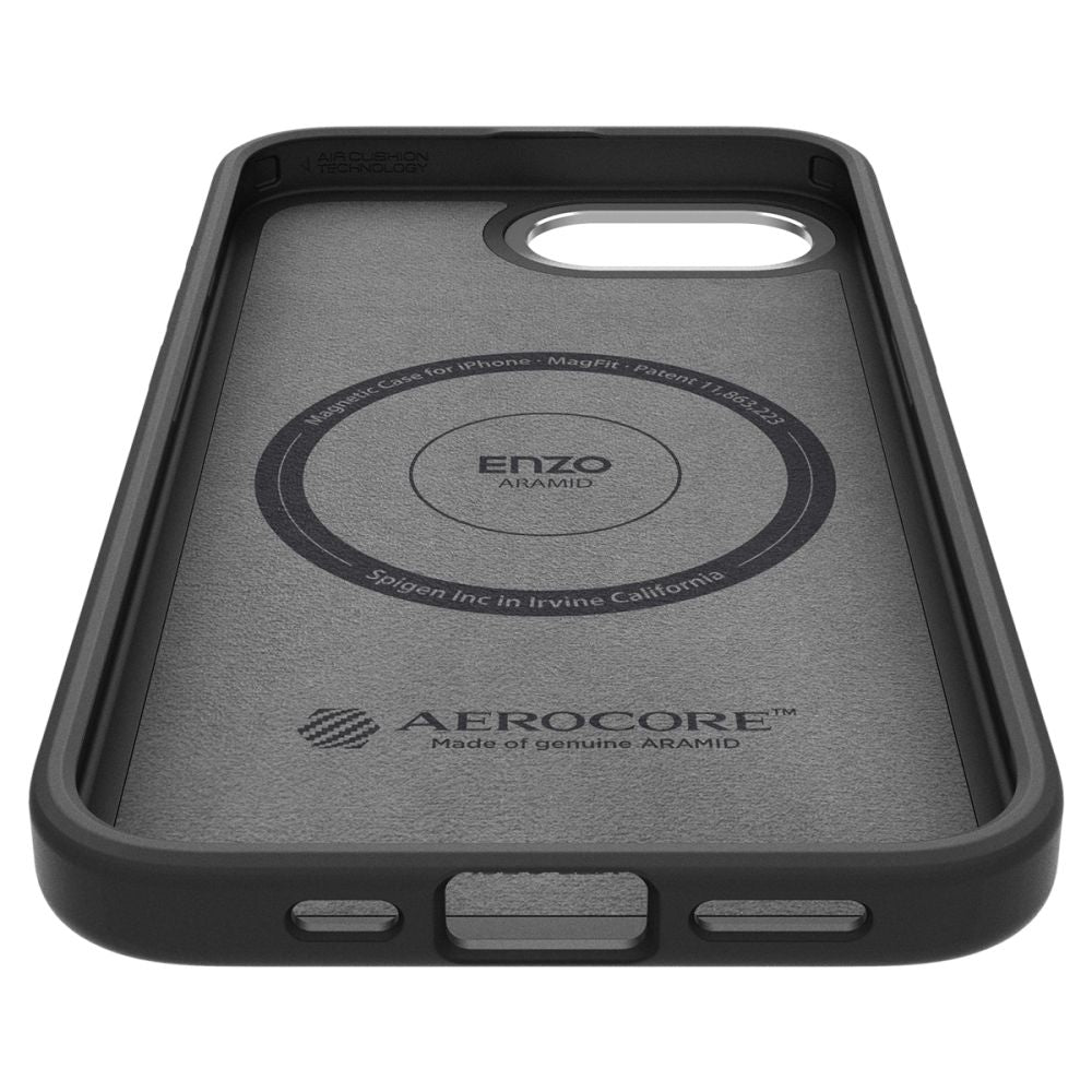 Spigen Enzo Aramid MagSafe dėklas iPhone 16e – juodas
