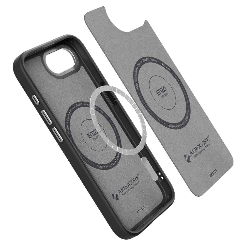 Spigen Enzo Aramid MagSafe dėklas iPhone 16e – juodas