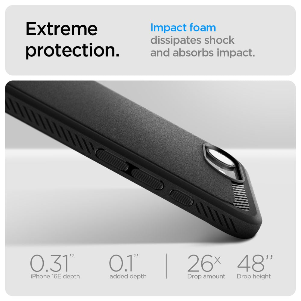 Spigen Rugged Armor MagSafe dėklas iPhone 16e – juodas