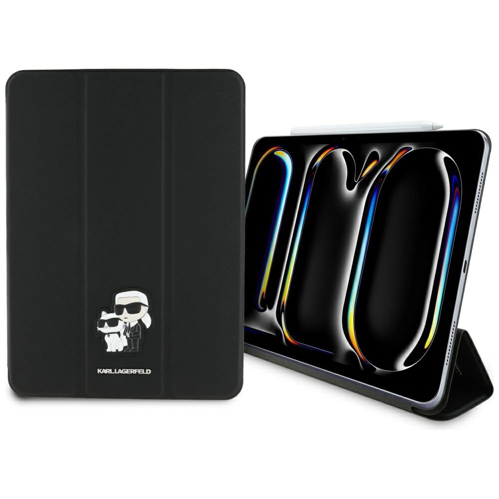 Karl Lagerfeld Saffiano Magnetic Karl & Choupette iPad Pro 11" 2024 knygos viršelio dėklas - juodas