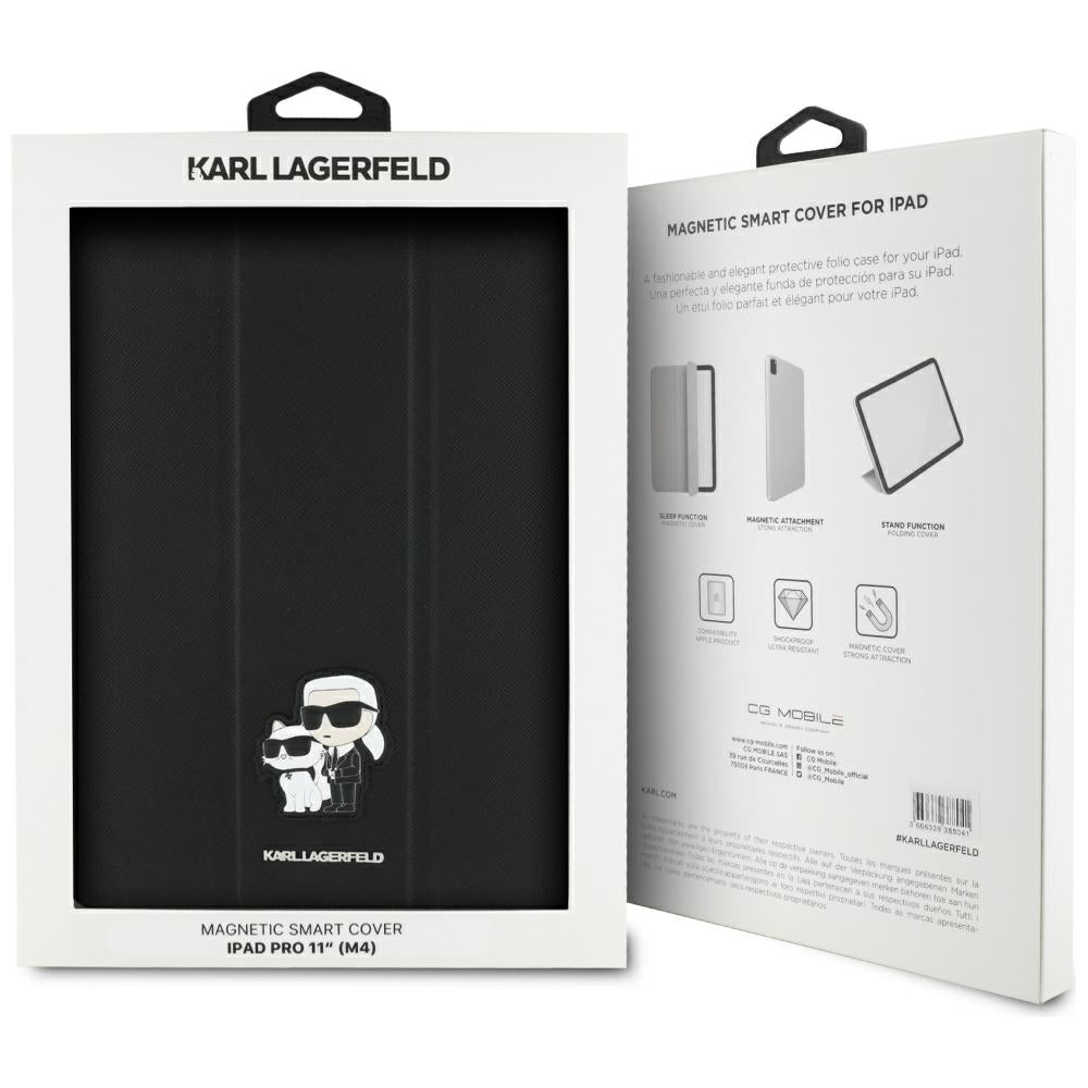 Karl Lagerfeld Saffiano Magnetic Karl & Choupette iPad Pro 11" 2024 knygos viršelio dėklas - juodas