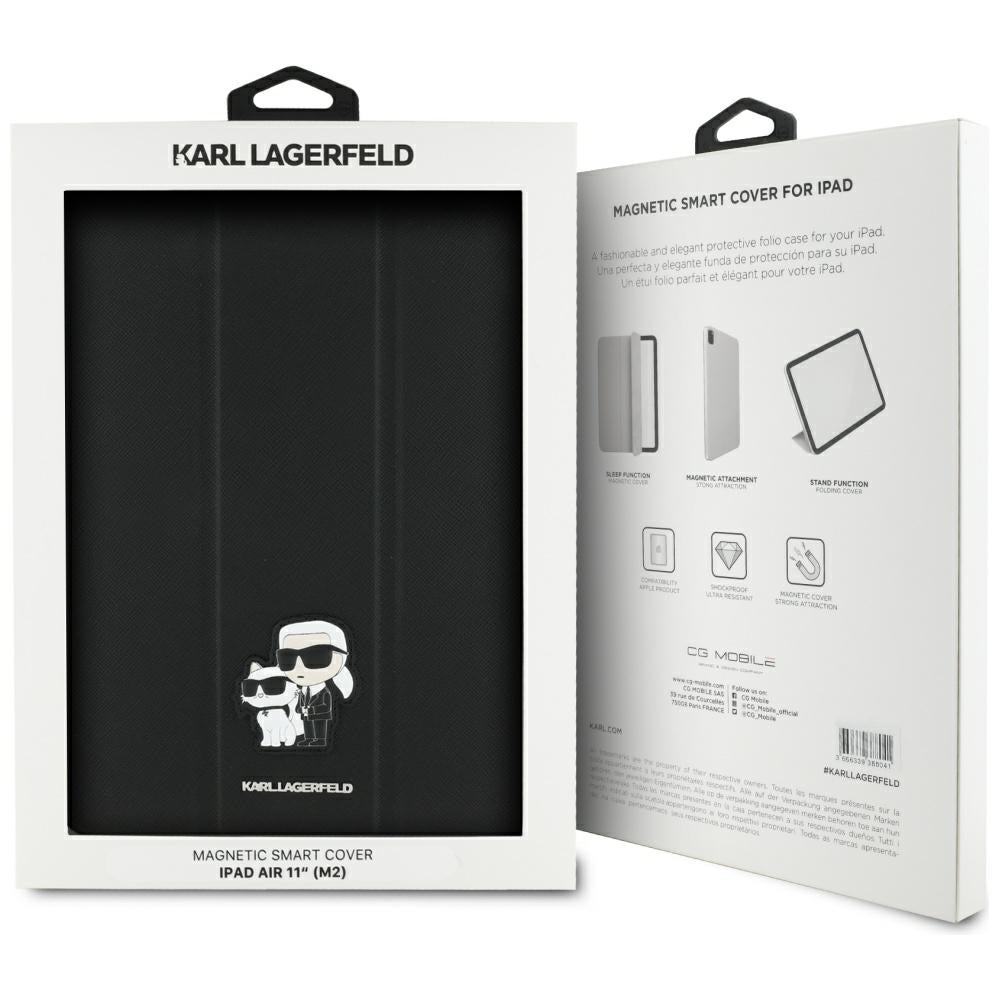 Karl Lagerfeld Saffiano Magnetic Karl & Choupette iPad Air 11" 2024 Knygos viršelio dėklas - juodas
