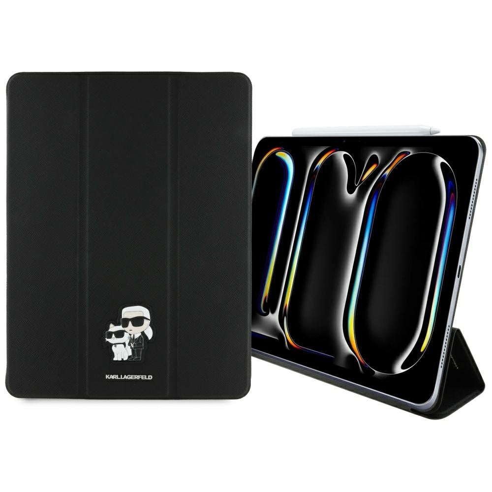 Karl Lagerfeld Saffiano Magnetic Karl & Choupette iPad Pro 13" 2024 knygos viršelio dėklas - juodas