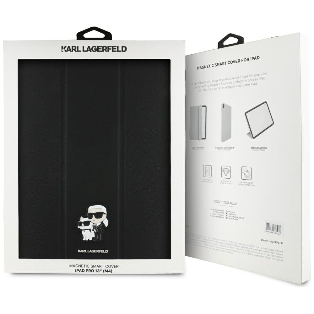 Karl Lagerfeld Saffiano Magnetic Karl & Choupette iPad Pro 13" 2024 knygos viršelio dėklas - juodas