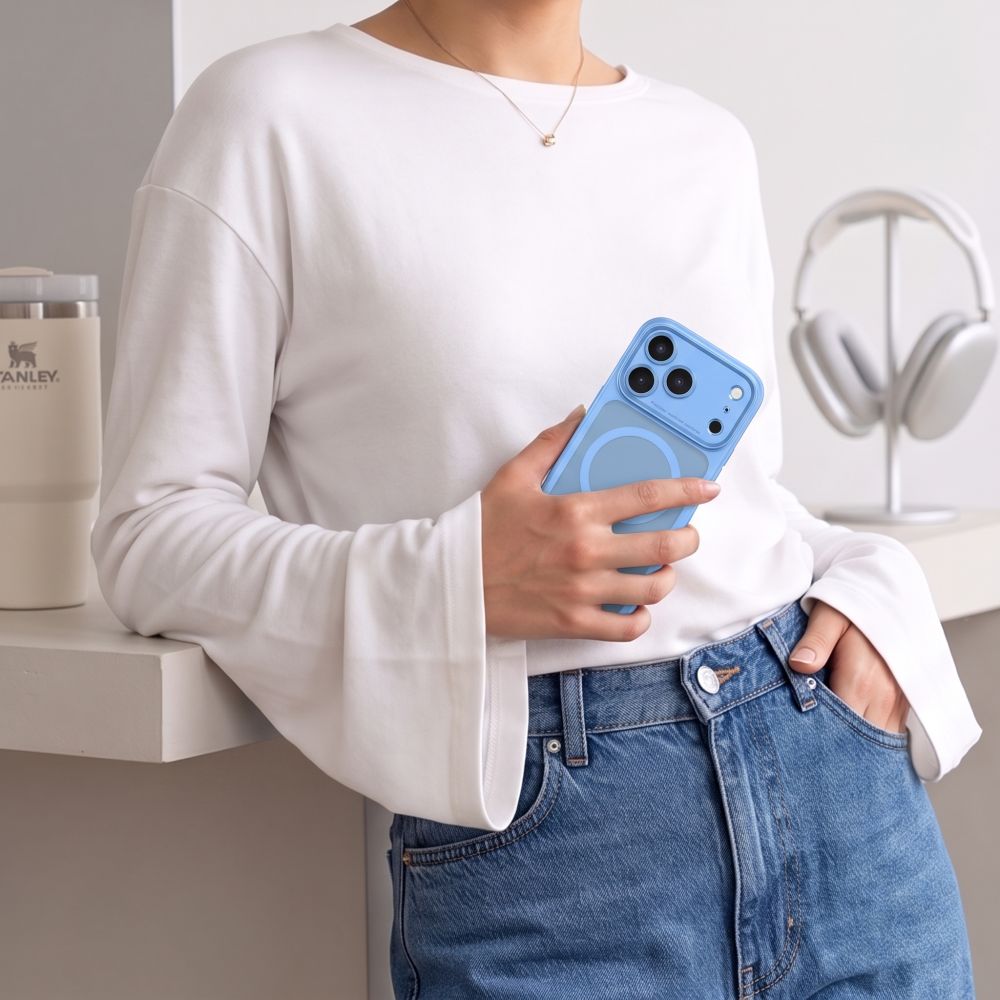 Dėklas Tech-Protect MagPeak MagSafe CC iPhone 17 Pro / 18 Pro, matinis šviesiai mėlynas -- iPhone 17 Pro, iPhone 18 Pro