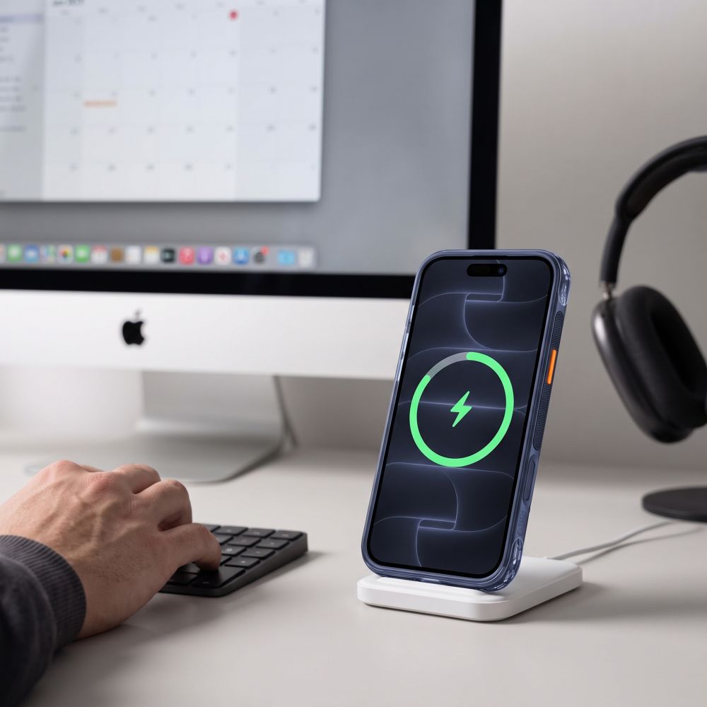 Dėklas Tech-Protect MagAir Stand MagSafe CC iPhone 17 Pro Max / 18 Pro Max, matinis tamsiai mėlynas -- iPhone 17 Pro Max,...