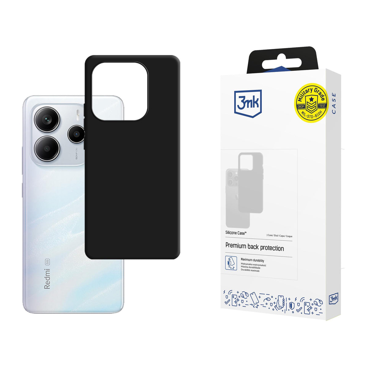 3mk silikoninis dėklas, skirtas Xiaomi Redmi Note 14 5G - juodas
