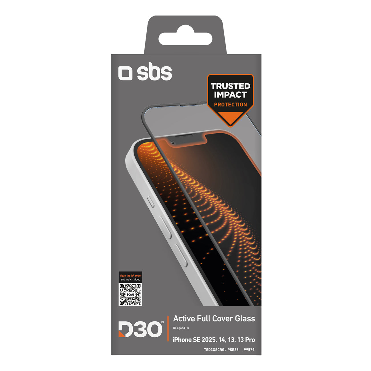 SBS D3O grūdintas stiklas iPhone 16e su rėmeliu