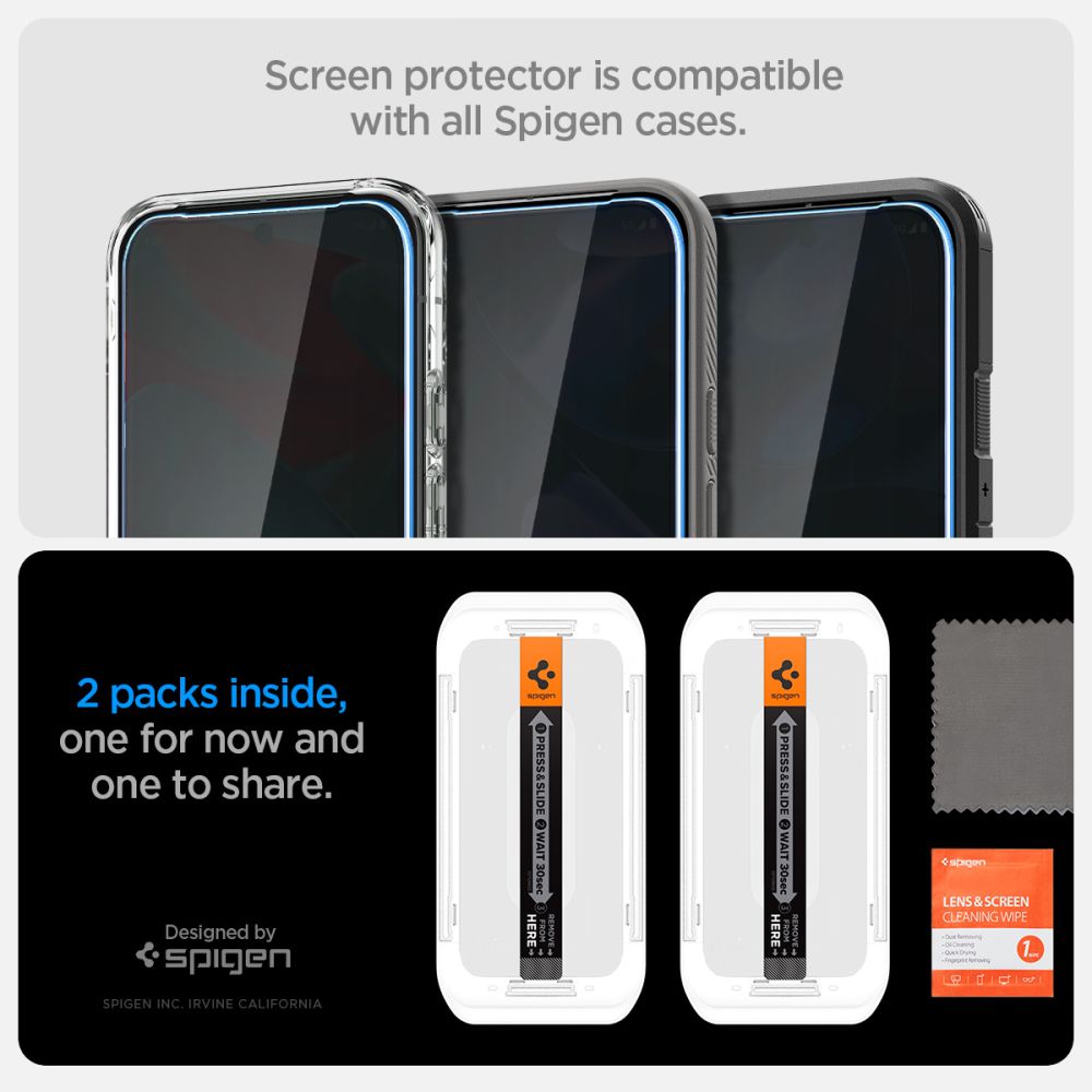 Spigen EZ Fit privatumo stiklas Pixel 9/9 Pro (2 vnt.)