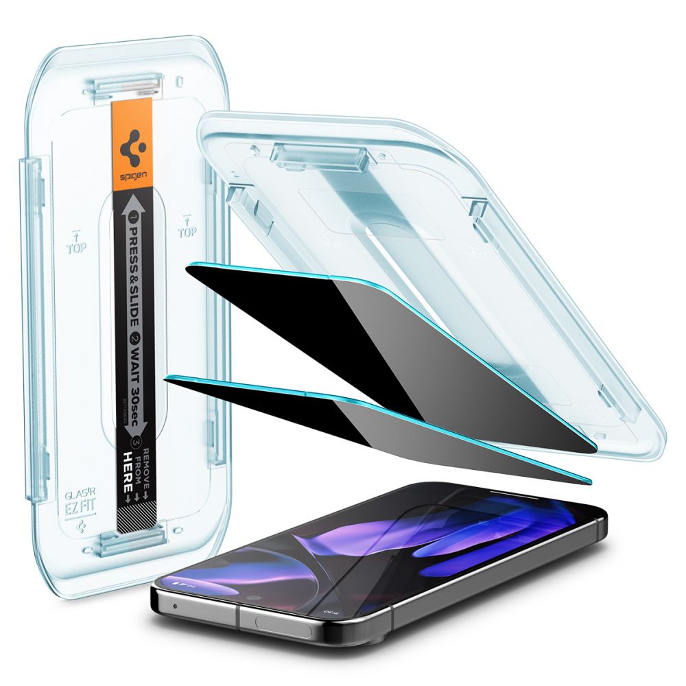 Spigen EZ Fit privatumo stiklas Pixel 9/9 Pro (2 vnt.)