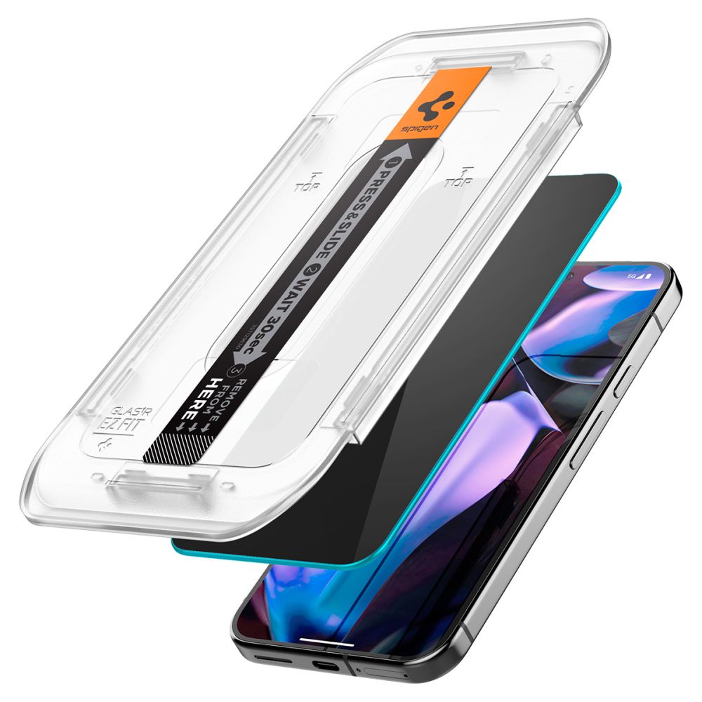 Spigen EZ Fit privatumo stiklas Pixel 9/9 Pro (2 vnt.)