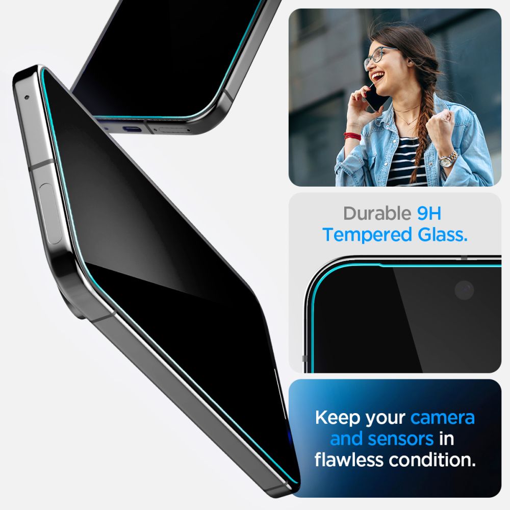 Spigen EZ Fit privatumo stiklas Pixel 9/9 Pro (2 vnt.)
