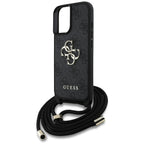 Guess 4G dėklas iPhone 16 – juodas su dirželiu