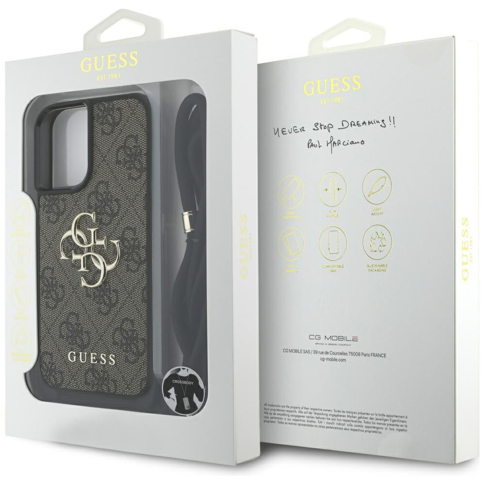 Guess 4G Crossbody dėklas iPhone 16 Plus – rudas