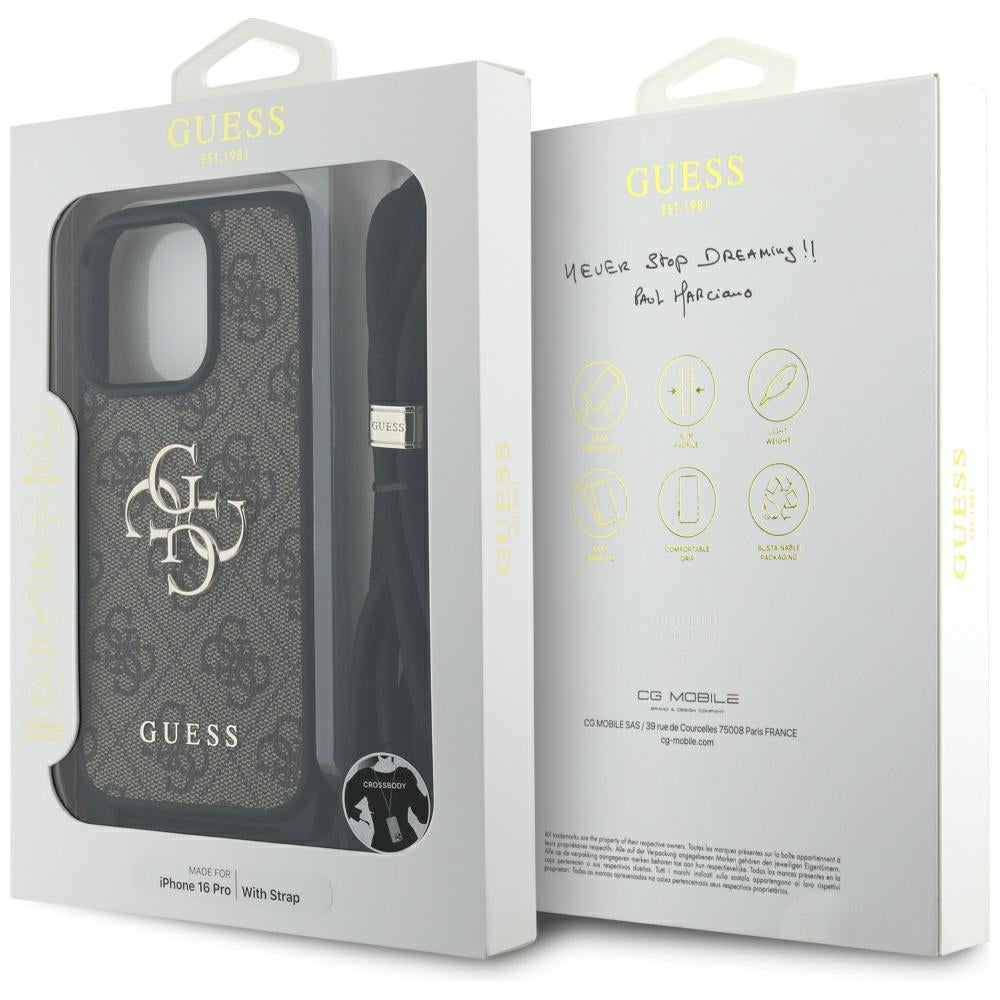 Guess 4G Crossbody dėklas iPhone 16 Pro – rudas
