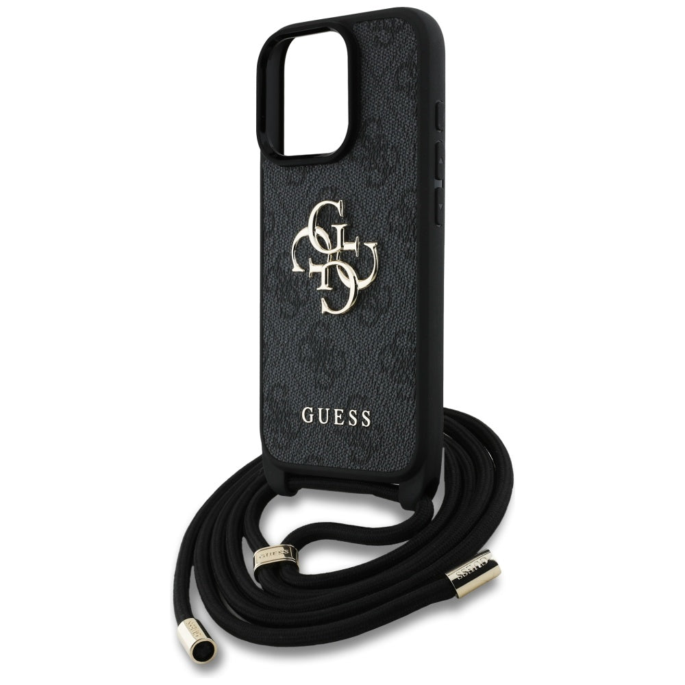 Guess 4G dėklas su dirželiu iPhone 16 Pro – juodas