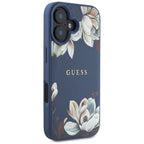 Guess MagSafe dėklas iPhone 16 – mėlynas, gėlių raštas