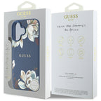Guess MagSafe dėklas iPhone 16 – mėlynas, gėlių raštas