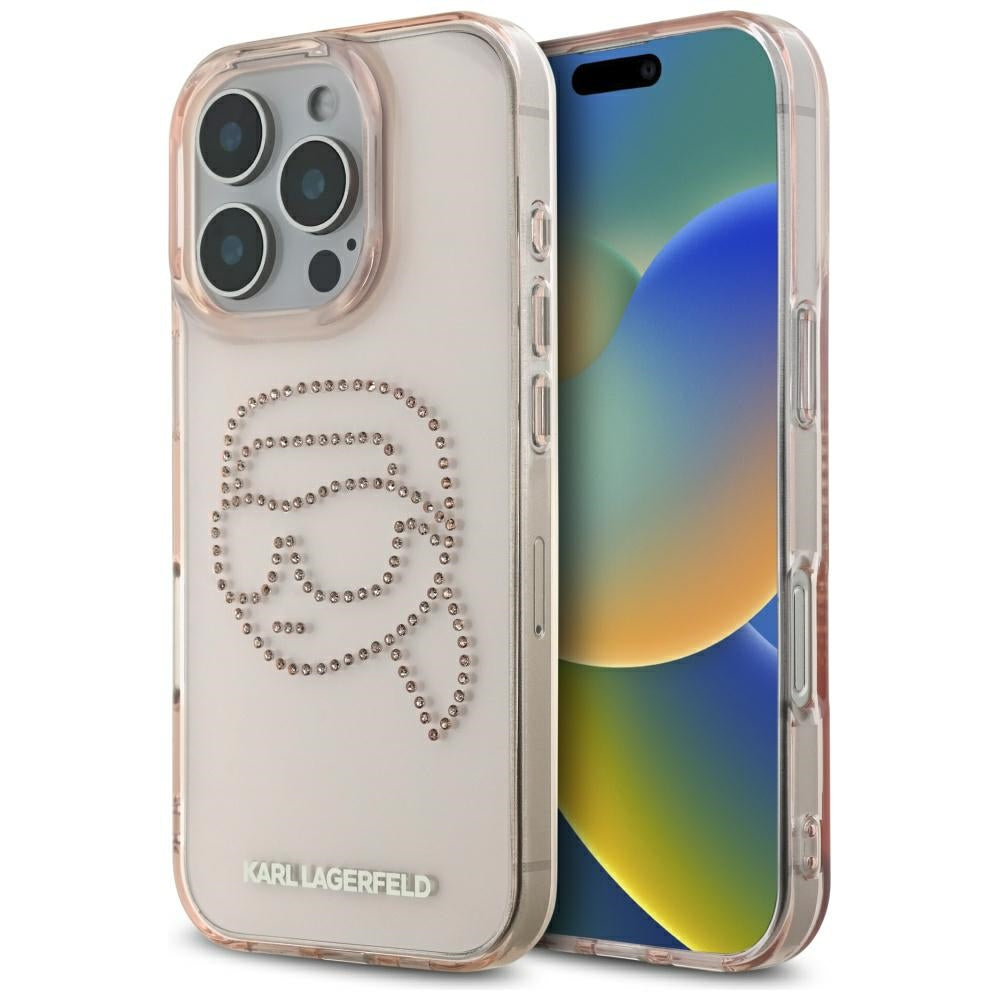 Karlas Lagerfeldas IML Kalnų krištolas Karl Head Case, skirtas iPhone 16 Pro Pink