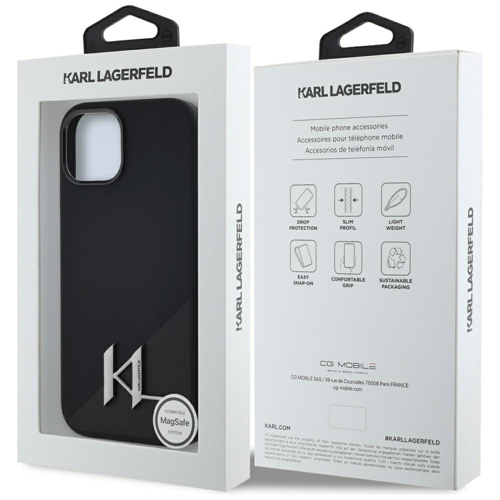 Karl Lagerfeld silikoninis MagSafe dėklas iPhone 15 – juodas