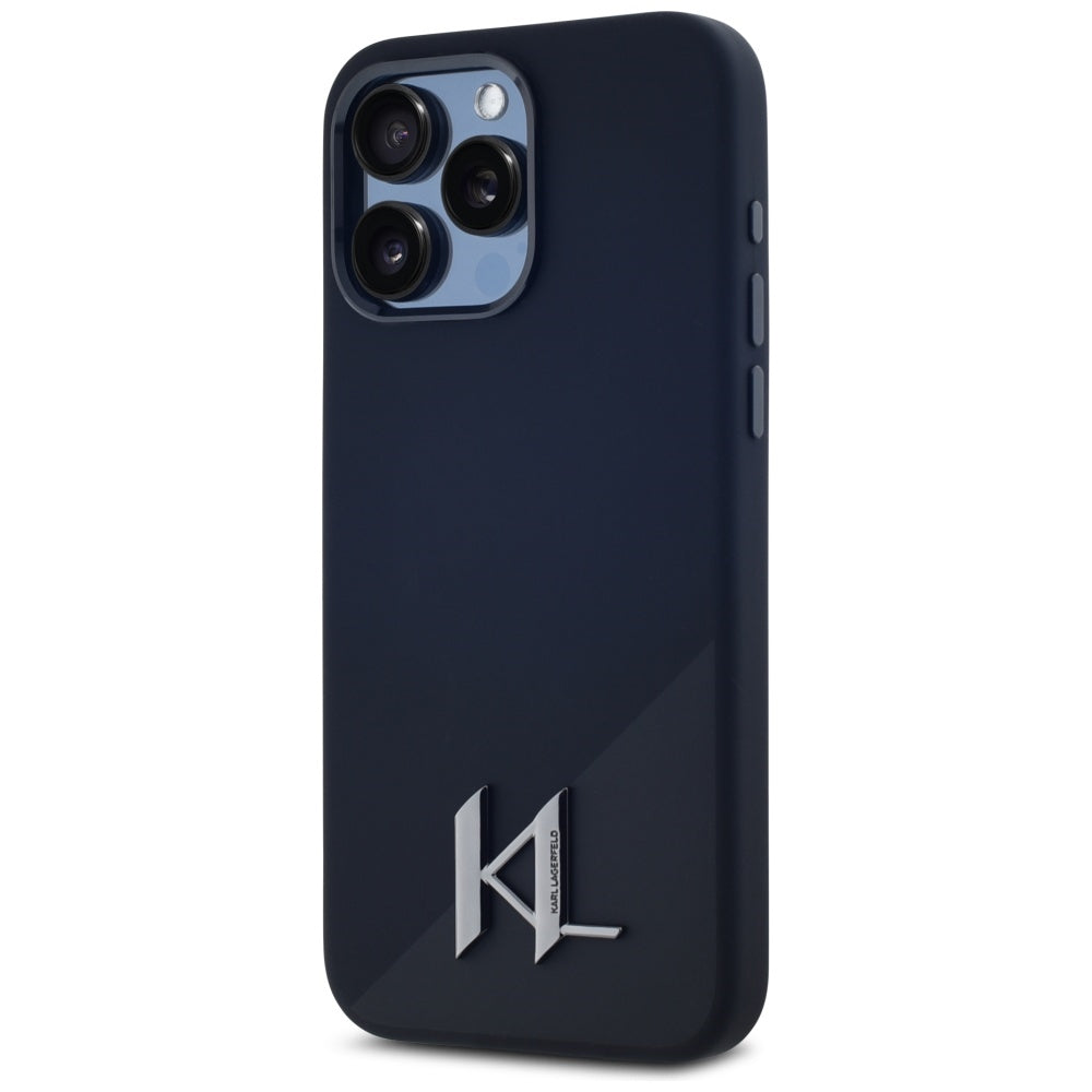 Karl Lagerfeld Silicone Shadow Metal Initial MagSafe Dėklas, skirtas iPhone 15 Pro Max Black