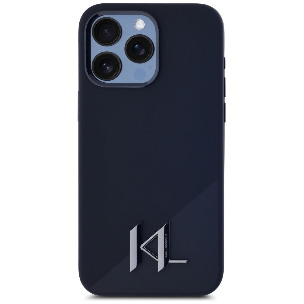 Karl Lagerfeld Silicone Shadow Metal Initial MagSafe Dėklas, skirtas iPhone 15 Pro Max Black