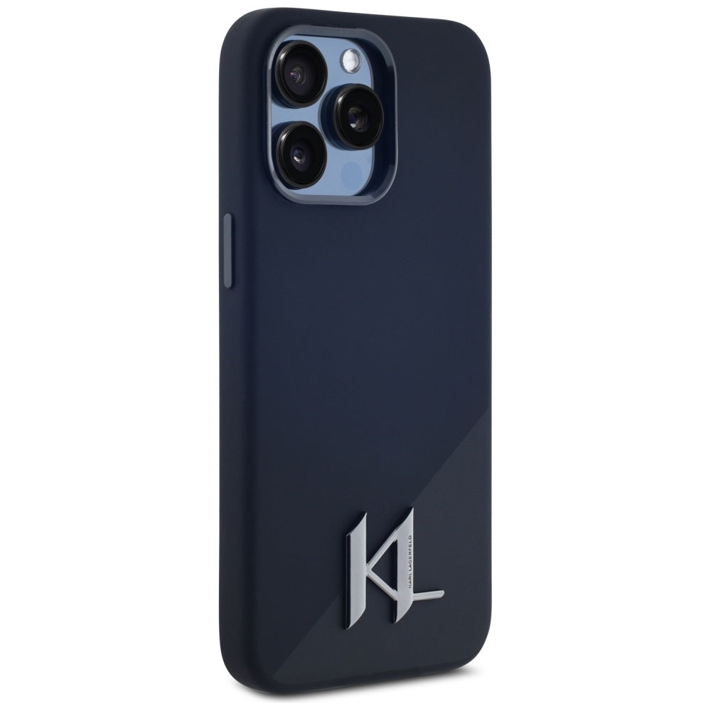 Karl Lagerfeld Silicone Shadow Metal Initial MagSafe Dėklas, skirtas iPhone 15 Pro Max Black