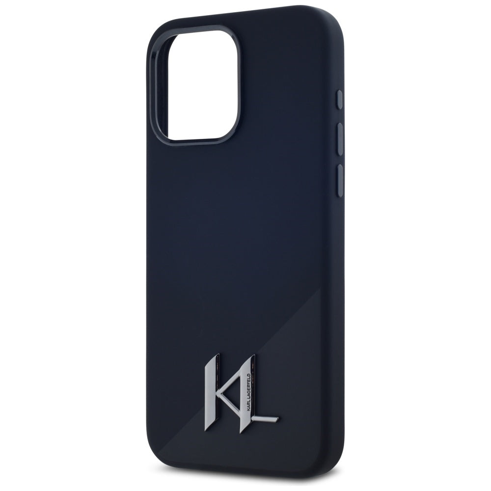 Karl Lagerfeld Silicone Shadow Metal Initial MagSafe Dėklas, skirtas iPhone 15 Pro Max Black