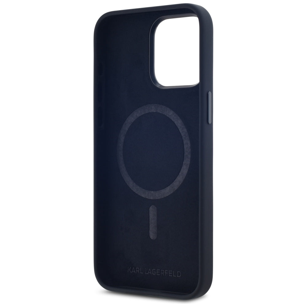Karl Lagerfeld Silicone Shadow Metal Initial MagSafe Dėklas, skirtas iPhone 15 Pro Max Black