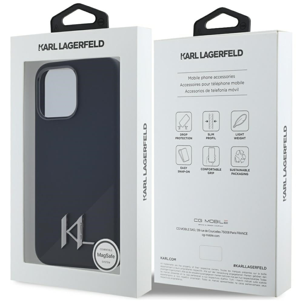 Karl Lagerfeld Silicone Shadow Metal Initial MagSafe Dėklas, skirtas iPhone 15 Pro Max Black