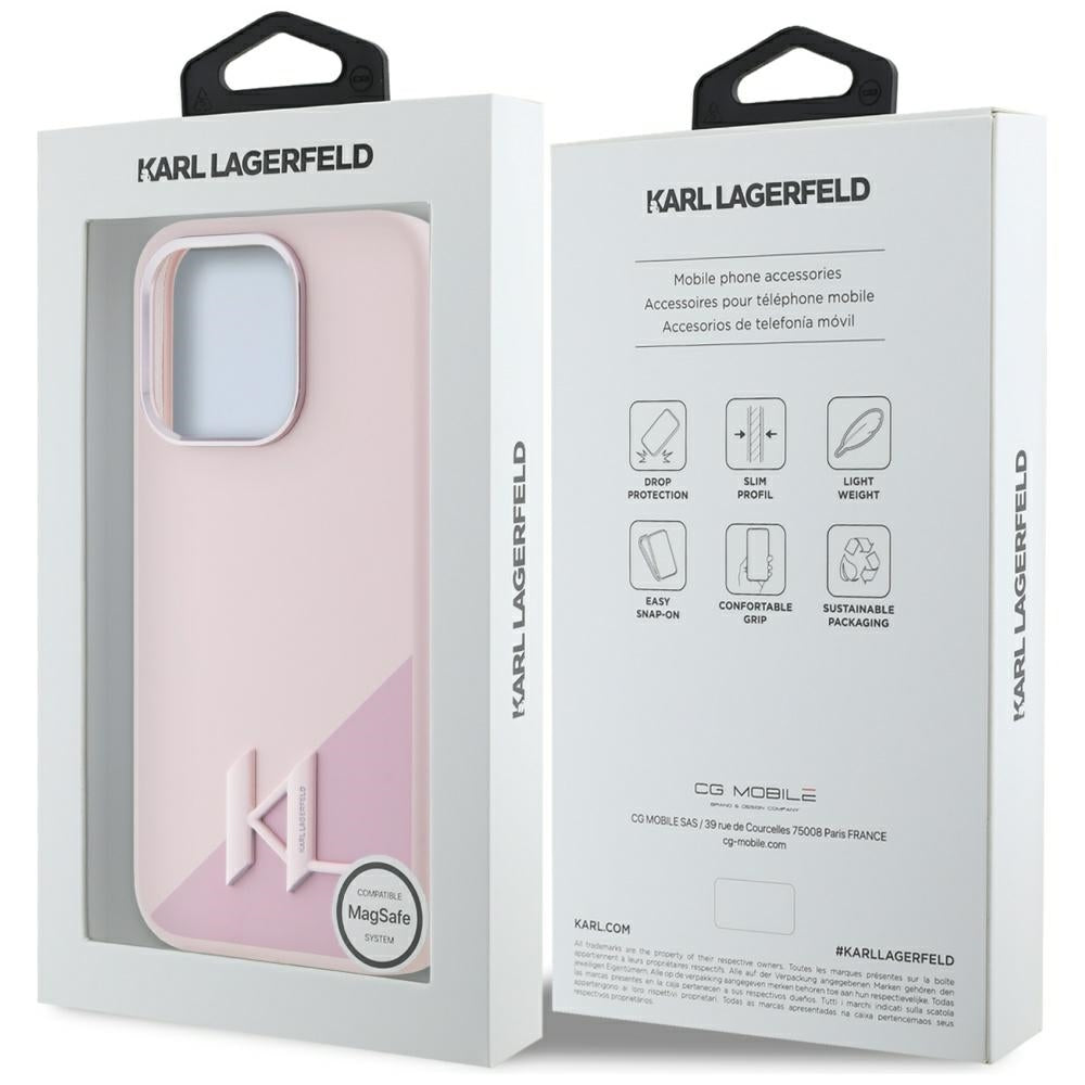 Karl Lagerfeld silikoninis MagSafe dėklas iPhone 15 Pro Max – rožinis