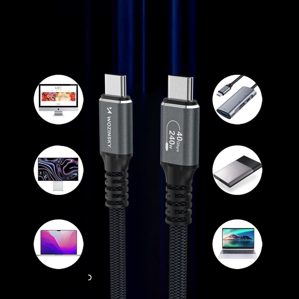 Wozinsky WPS-UY41S Laidas USB-C USB4 40Gb/s 240W 1m 4K juodas