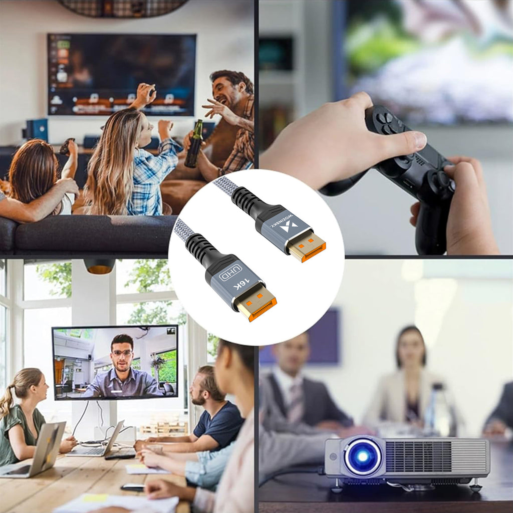 Wozinsky WPS-16AYL3S DisplayPort 2.1 kabelis 80 Gb/s 16K@60Hz 8K@120Hz 4K@240Hz HDR HDCP DSC 3m - juodas -- Video Cables