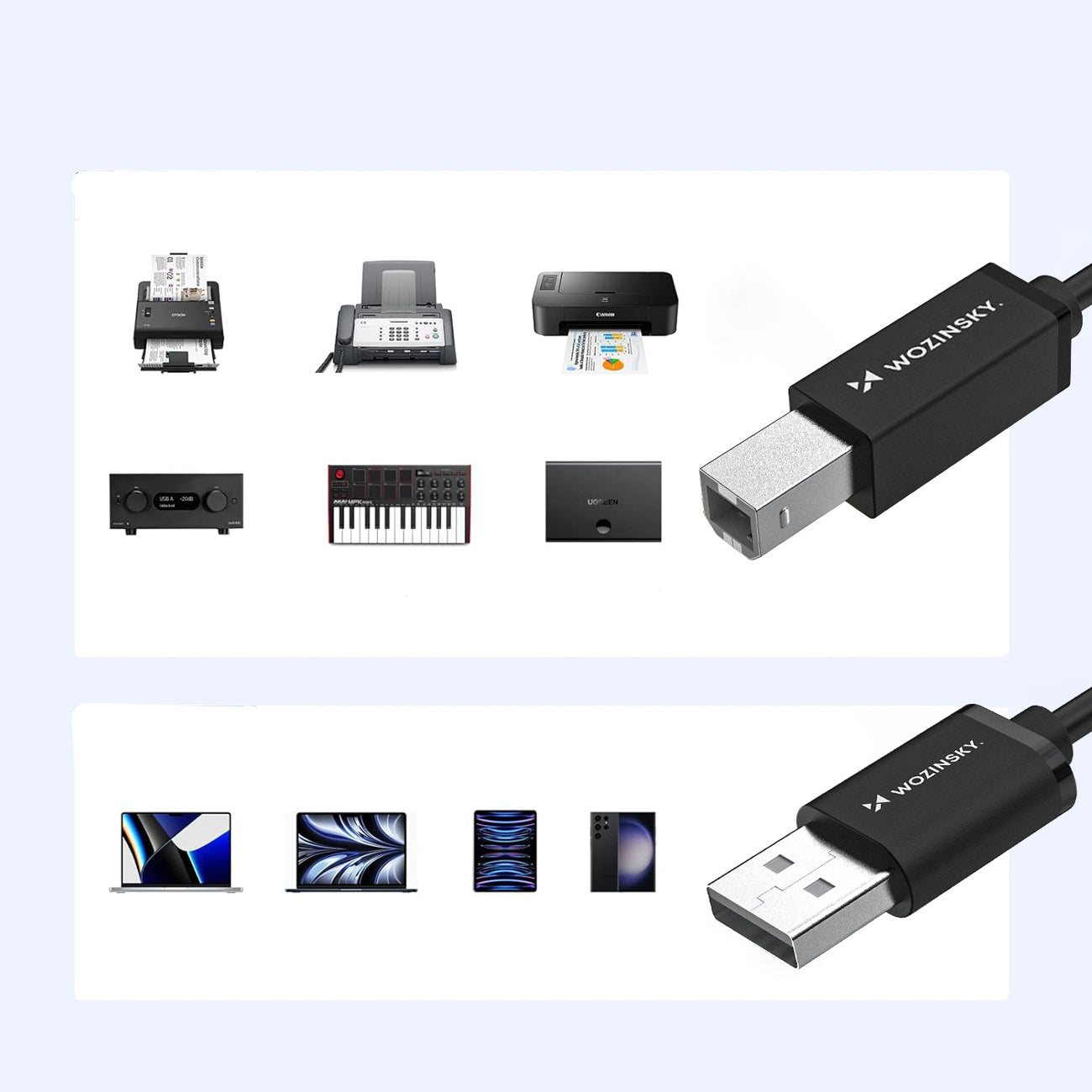 Wozinsky WKDDY3S Laidas USB-B - USB-A 480Mb/s 2m juodas