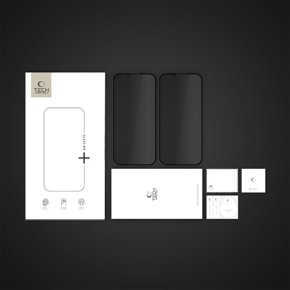 Tech-Protect Anti Spy Glass iPhone 16e/14/13 Pro/13 – juodas, 2 vnt. -- iPhone 16e / iPhone 14 / iPhone 13 Pro / iPhone 13