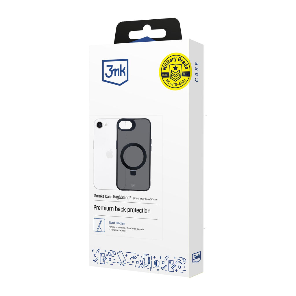 3mk Smoke Case Mag&Stand, skirtas Apple iPhone 16E - juodas -- iPhone 16E