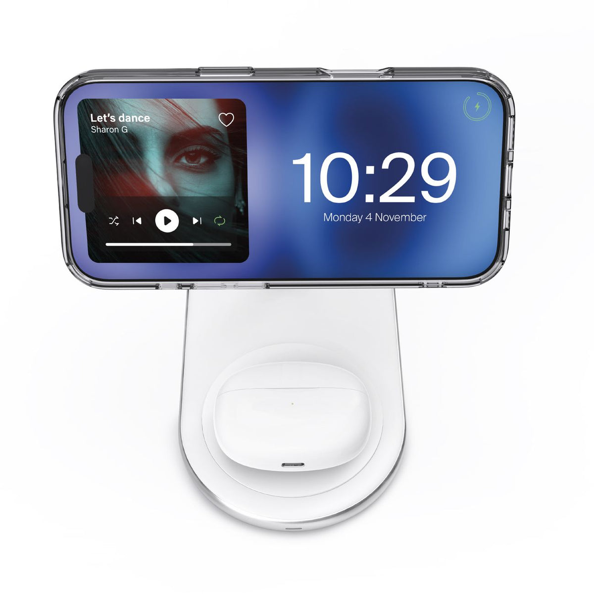 2in1 Puro Mag Station belaidė įkrovimo stotelė telefonui ir ausinėms - balta