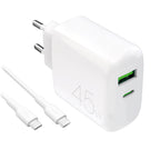 Puro Daily Prolite 45W USB-C USB-A Power Delivery įkroviklis su USB-C laidu - baltas