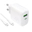Puro Daily Prolite 45W USB-C USB-A Power Delivery įkroviklis su USB-C laidu - baltas